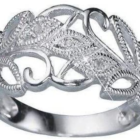New Avon .925 Sterling Silver Genuine Diamond Leaf Filagree Ring Size 5 6 7 or 8 - Picture 2 of 3